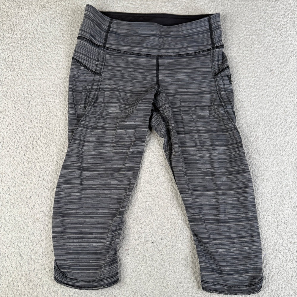 Lululemon Leggings Womens 8 Gray Striped Speed Crop Space Dye Zipper Pocket